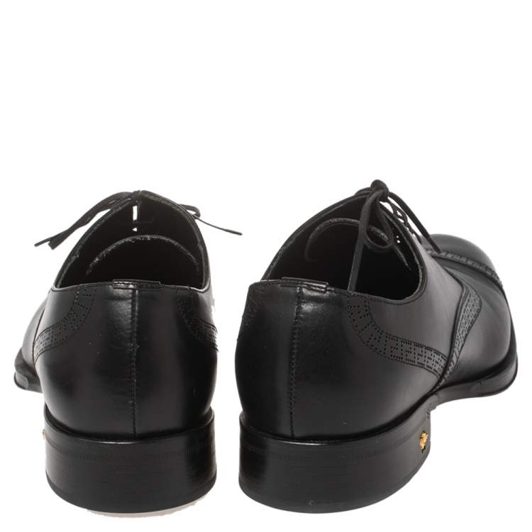 Pre Owned Versace Black Leather Medusa Heel Lace Up Oxfords Size 42