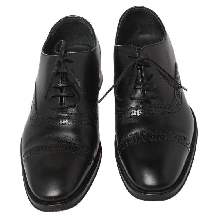 Pre Owned Versace Black Leather Medusa Heel Lace Up Oxfords Size 42