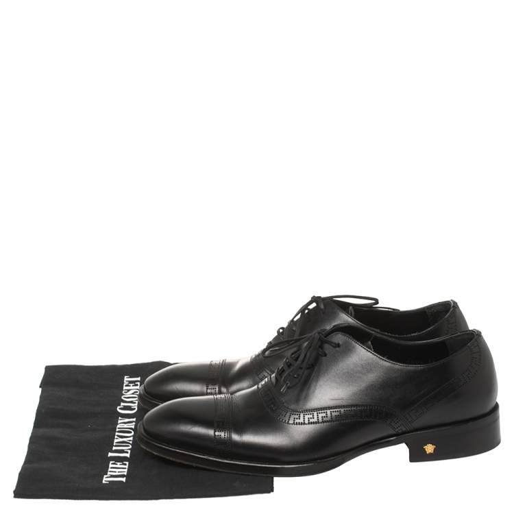 Pre Owned Versace Black Leather Medusa Heel Lace Up Oxfords Size 42
