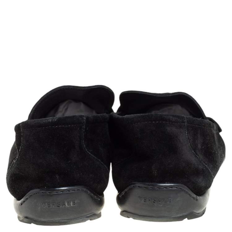 Pre Owned Versace Black Suede Slip On Loafers Size 46