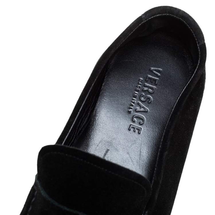 Pre Owned Versace Black Suede Slip On Loafers Size 46