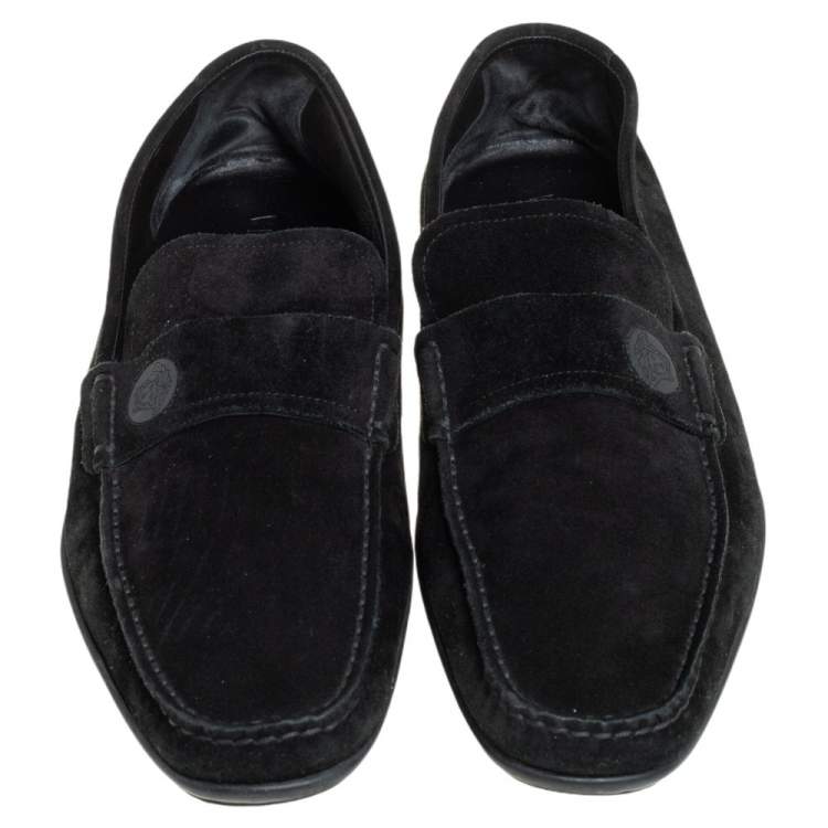 Pre Owned Versace Black Suede Slip On Loafers Size 46
