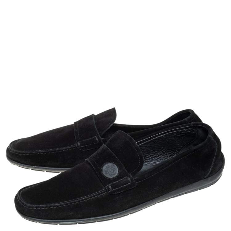 Pre Owned Versace Black Suede Slip On Loafers Size 46