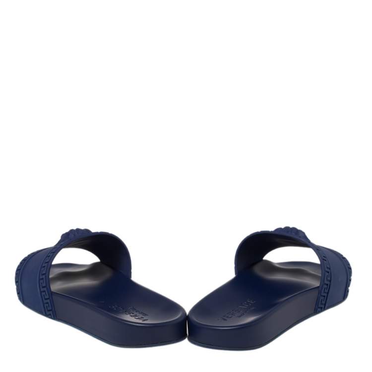 Pre Owned Versace Black Rubber Medusa Head Flat Slides Size 41