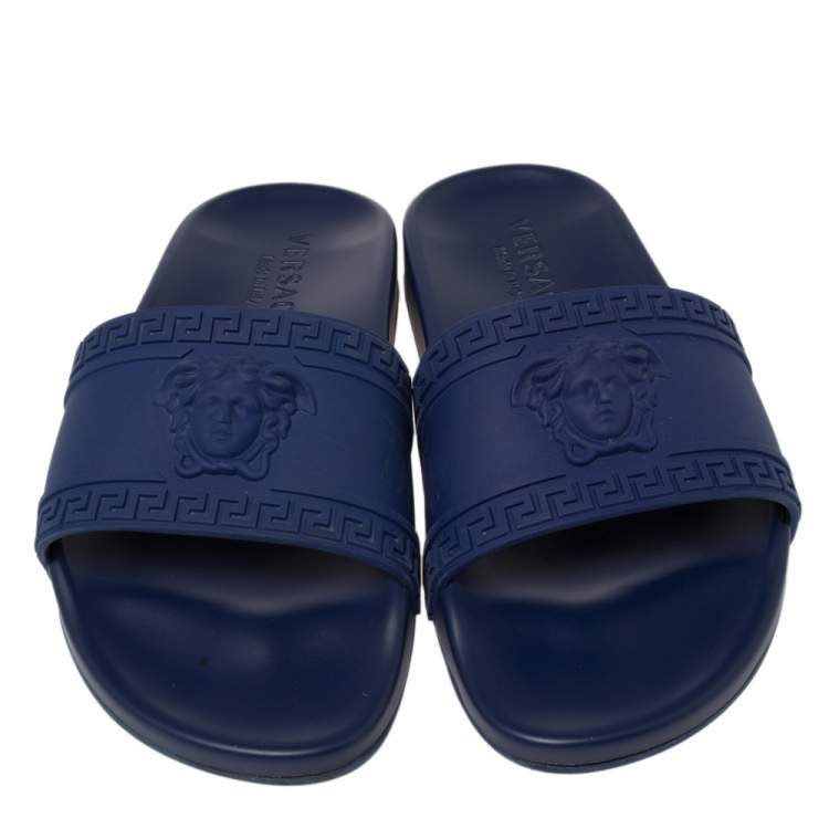 Pre Owned Versace Black Rubber Medusa Head Flat Slides Size 41