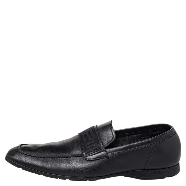 Pre Owned Versace Black Leather Slip on Loafers Size 44