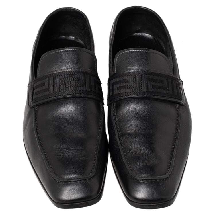 Pre Owned Versace Black Leather Slip on Loafers Size 44