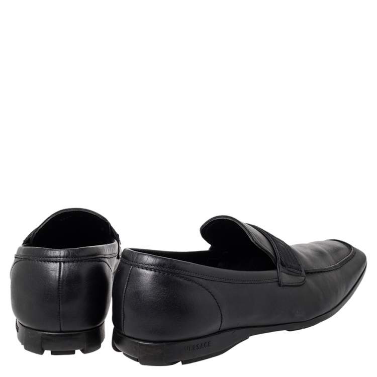 Pre Owned Versace Black Leather Slip on Loafers Size 44
