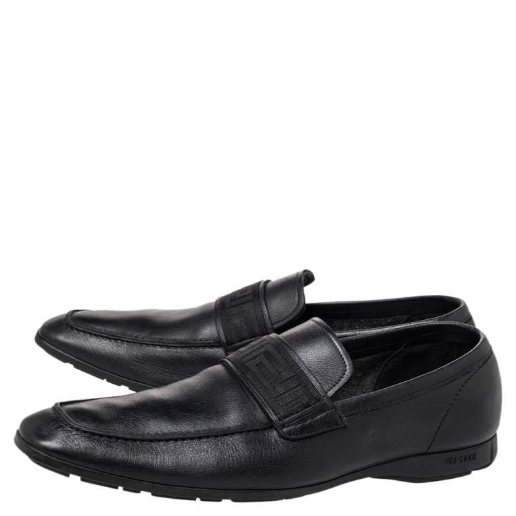 Pre Owned Versace Black Leather Slip on Loafers Size 44