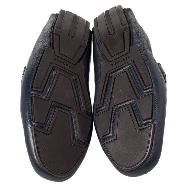 Pre Owned Versace Blue Leather Medusa Slip on Loafers Size 42