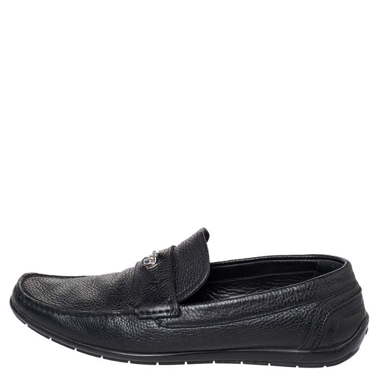 Pre Owned  Versace Black Leather Medusa Slip On Loafers Size 43