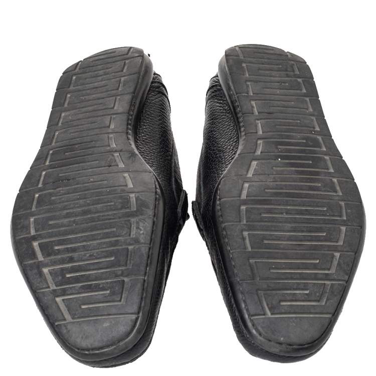 Pre Owned  Versace Black Leather Medusa Slip On Loafers Size 43