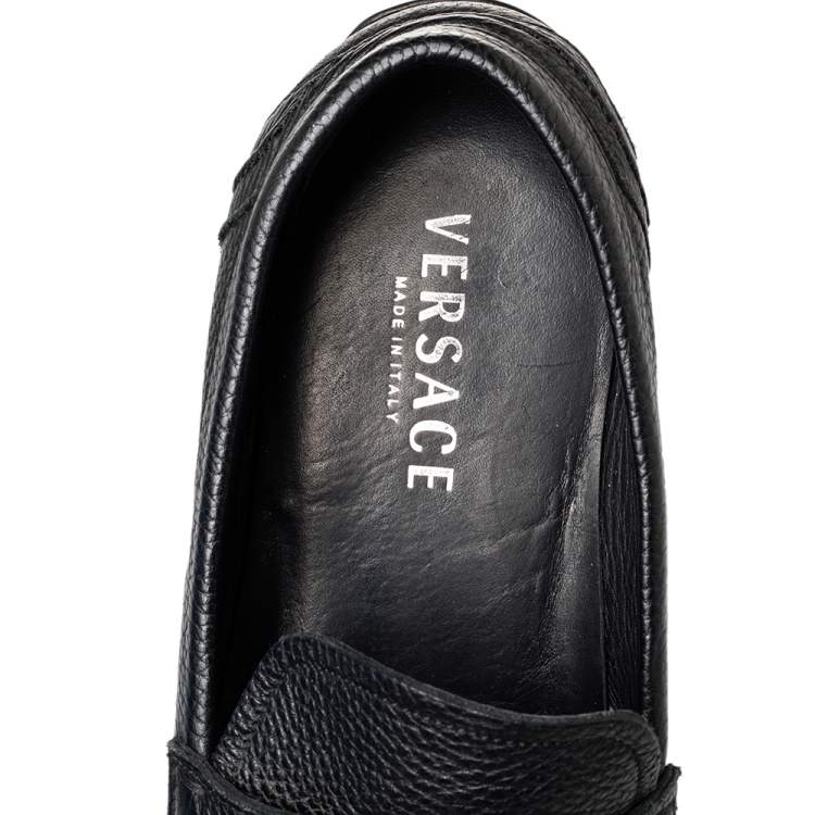Pre Owned  Versace Black Leather Medusa Slip On Loafers Size 43