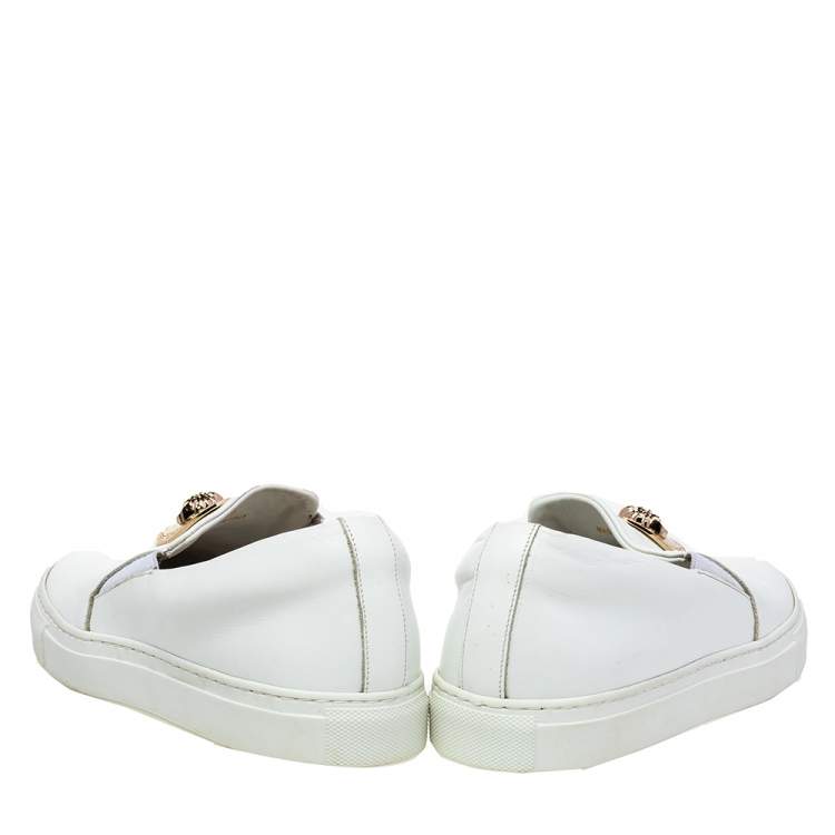 Pre Owned Versace White Leather Palazzo Medusa Slip-On Sneakers Size 39