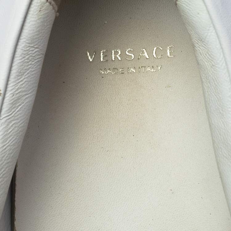 Pre Owned Versace White Leather Palazzo Medusa Slip-On Sneakers Size 39