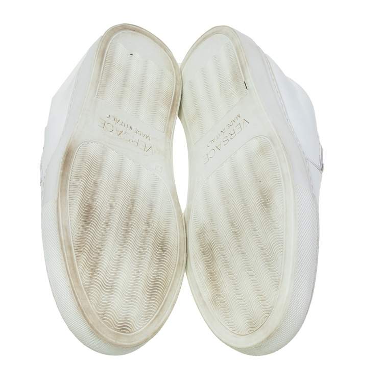 Pre Owned Versace White Leather Palazzo Medusa Slip-On Sneakers Size 39