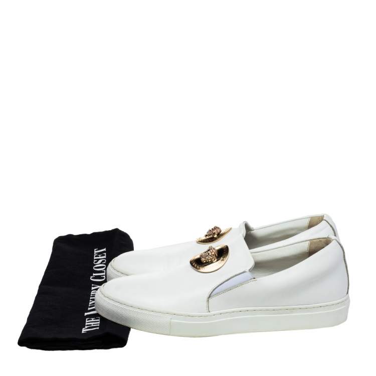 Pre Owned Versace White Leather Palazzo Medusa Slip-On Sneakers Size 39