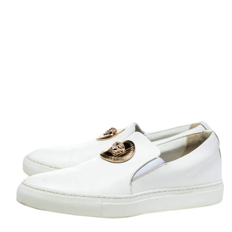 Pre Owned Versace White Leather Palazzo Medusa Slip-On Sneakers Size 39