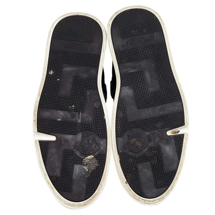 Pre Owned Versace Black Leather And Suede Buckle Detail High Top Sneakers Size 45