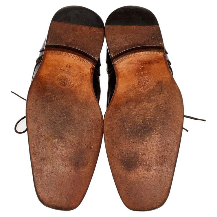 Pre Owned Versace Brown Leather Lace Up Derby Size 41