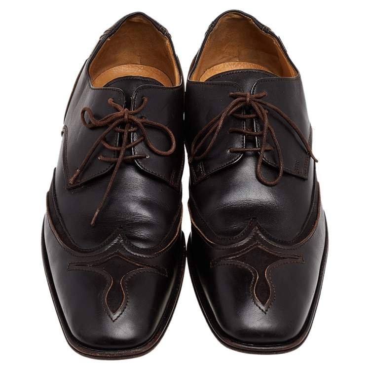 Pre Owned Versace Brown Leather Lace Up Derby Size 41