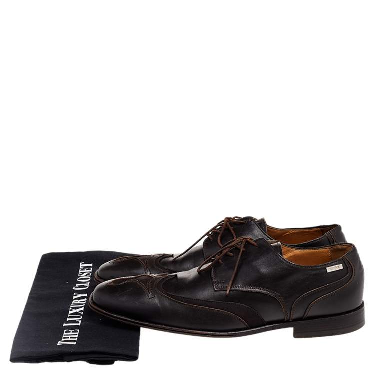 Pre Owned Versace Brown Leather Lace Up Derby Size 41