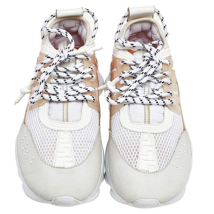 Pre Owned Versace White/Grey Mesh And Nubuck Leather Chain Reaction Sneakers Size 44