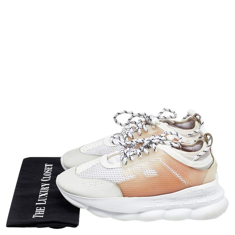 Pre Owned Versace White/Grey Mesh And Nubuck Leather Chain Reaction Sneakers Size 44