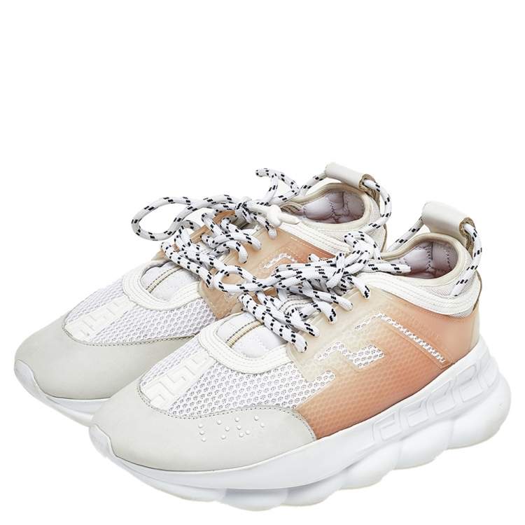 Pre Owned Versace White/Grey Mesh And Nubuck Leather Chain Reaction Sneakers Size 44