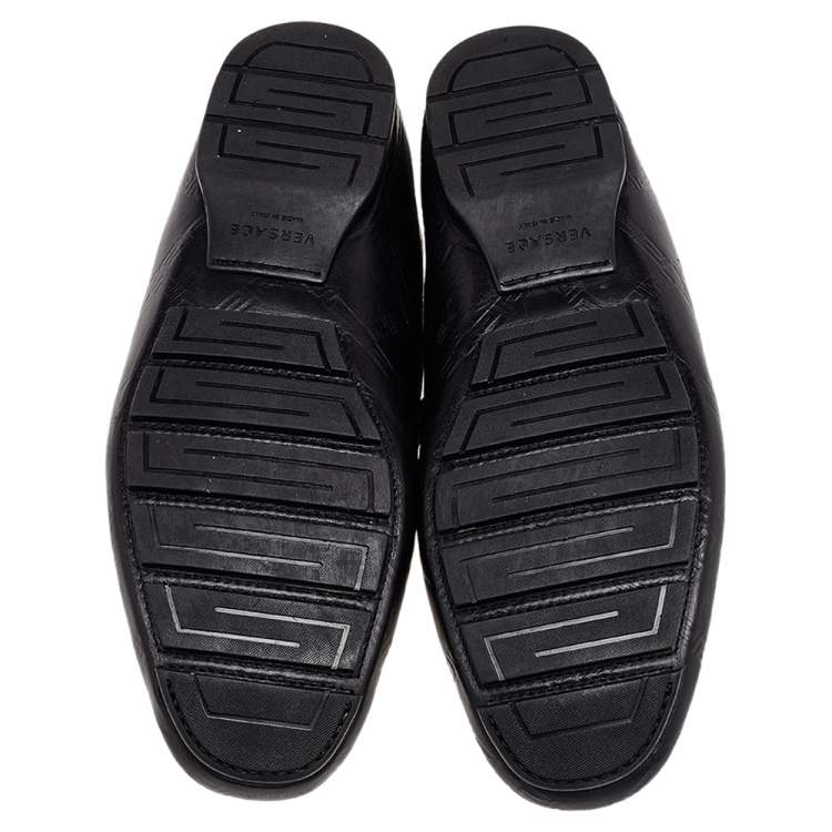 Pre Owned Versace Black Leather Penny Slip On Loafers Size 45
