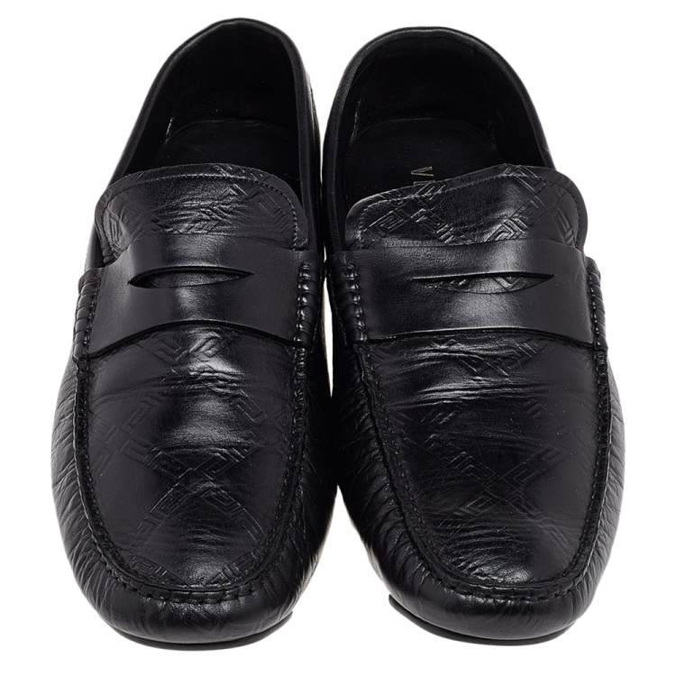 Pre Owned Versace Black Leather Penny Slip On Loafers Size 45
