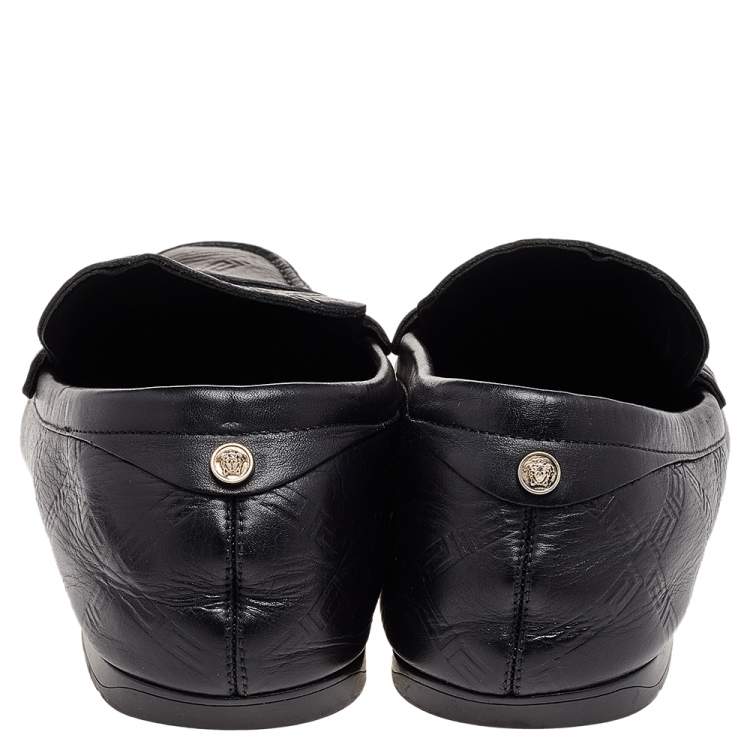 Pre Owned Versace Black Leather Penny Slip On Loafers Size 45