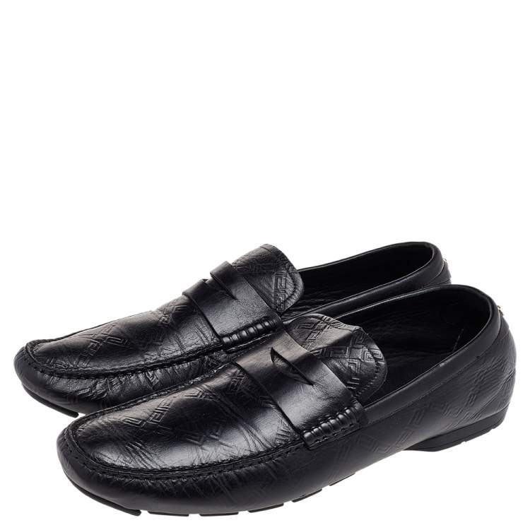 Pre Owned Versace Black Leather Penny Slip On Loafers Size 45