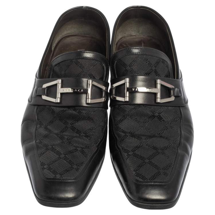 Pre Owned Versace Black Leather And Fabric Pointed Square Toe Loafers Size 40
