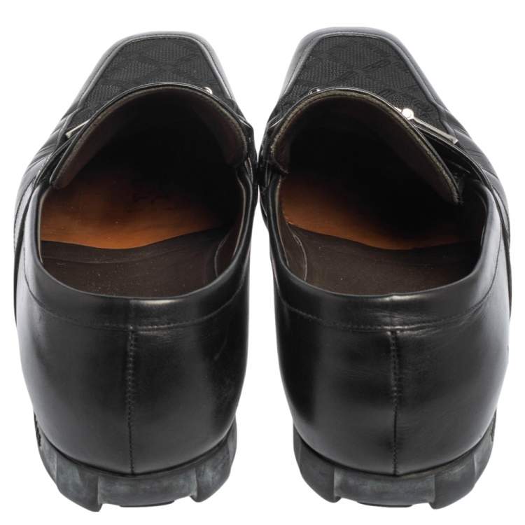 Pre Owned Versace Black Leather And Fabric Pointed Square Toe Loafers Size 40