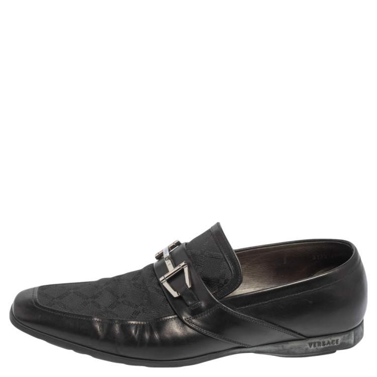 Pre Owned Versace Black Leather And Fabric Pointed Square Toe Loafers Size 40