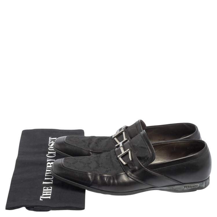 Pre Owned Versace Black Leather And Fabric Pointed Square Toe Loafers Size 40