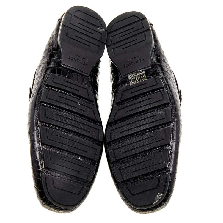 Pre Owned Versace Black Croc Embossed Leather Medusa Loafers Size 42