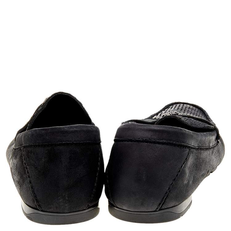 Pre Owned Versace Black Nubuck Leather and Python Medusa Loafers Size 41 