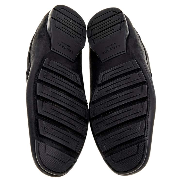 Pre Owned Versace Black Nubuck Leather and Python Medusa Loafers Size 41 