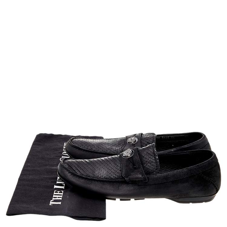 Pre Owned Versace Black Nubuck Leather and Python Medusa Loafers Size 41 