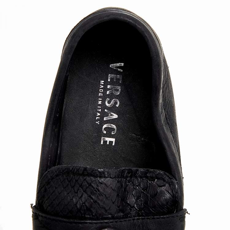 Pre Owned Versace Black Nubuck Leather and Python Medusa Loafers Size 41 
