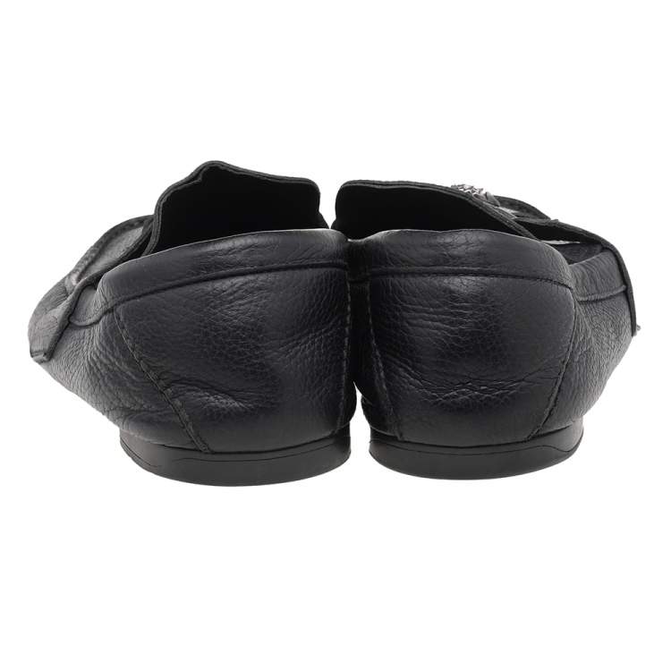 Pre Owned Versace Black Leather Medusa Slip On Loafers Size 44