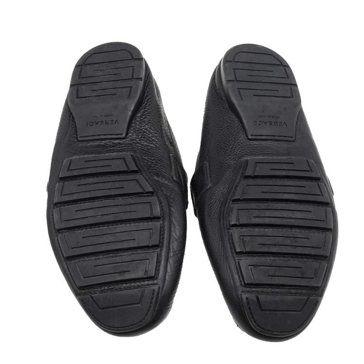 Pre Owned Versace Black Leather Medusa Slip On Loafers Size 44