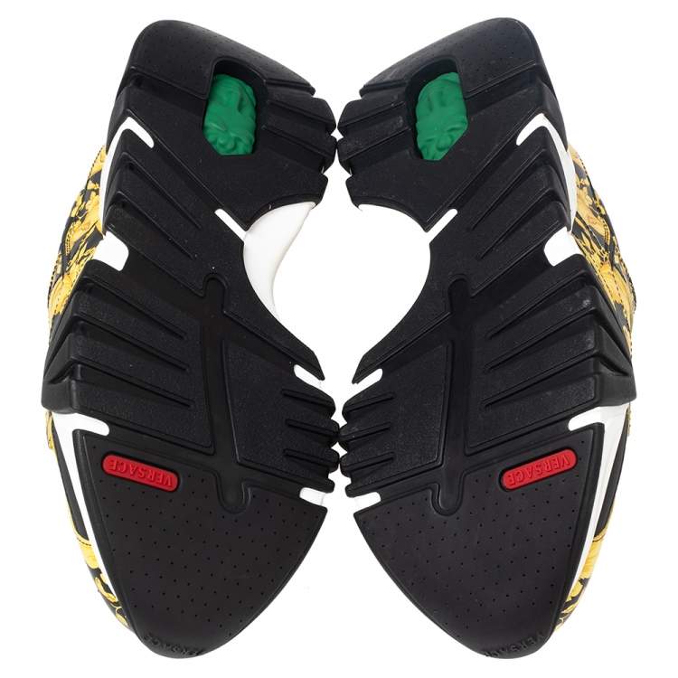 Pre Owned Versace Black/Yellow Barocco Print Leather Squalo Low Top Sneakers Size 43