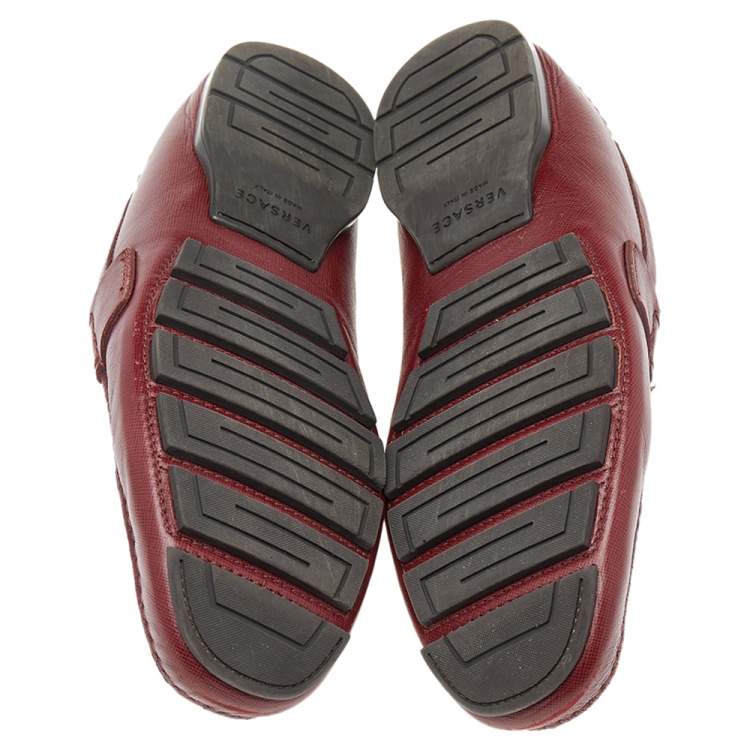 Pre Owned Versace Red Crocodile Leather Medusa Loafers Size 42