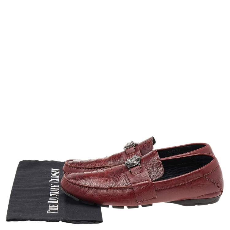 Pre Owned Versace Red Crocodile Leather Medusa Loafers Size 42