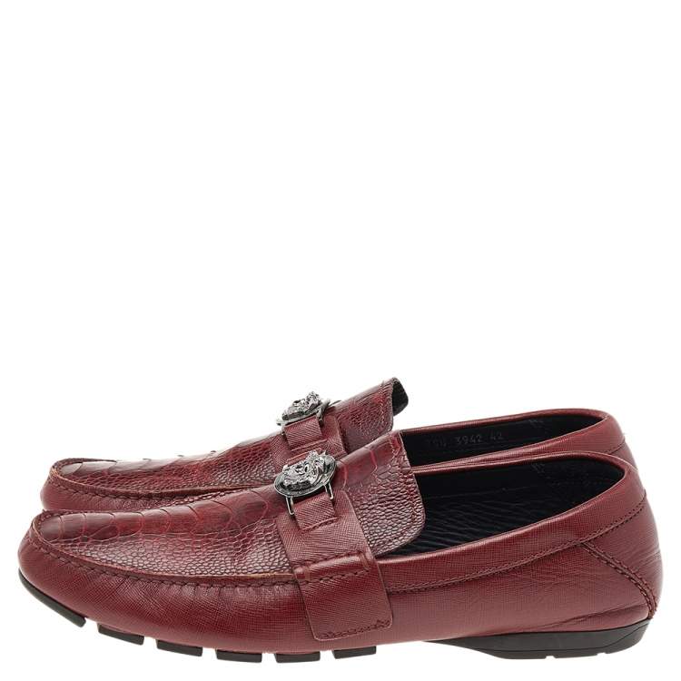 Pre Owned Versace Red Crocodile Leather Medusa Loafers Size 42