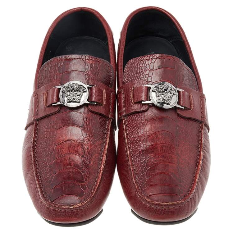 Pre Owned Versace Red Crocodile Leather Medusa Loafers Size 42