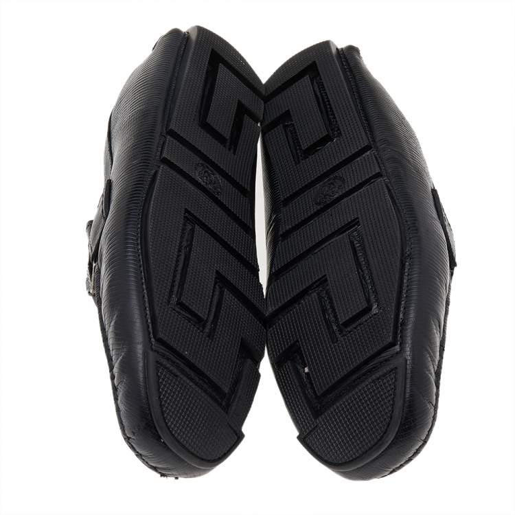 Pre Owned Versace Black Lizard Leather Medusa Slip On Loafers Size 41